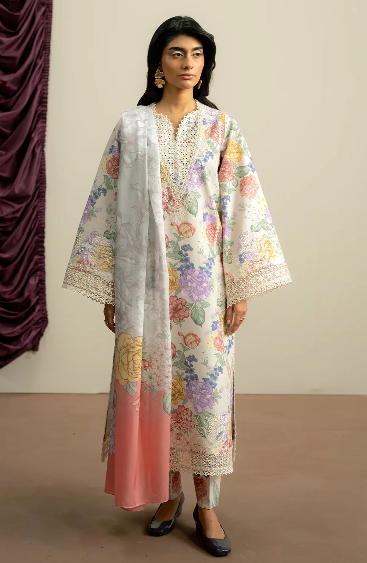 Ayzel Embroidered Lawn Unstitched 3 Piece Suit - Velouria - AY25TBM - Off White - Summer Collection