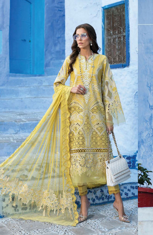 Maria B Embroidered Lawn Unstitched 3 Piece Suit - D-12A - MAB25LLV25 - Yellow - Summer Collection