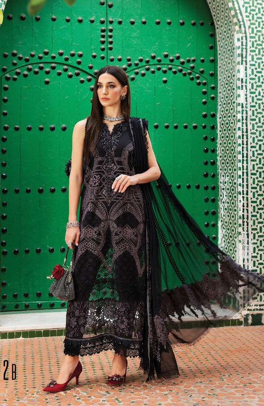 Maria B Embroidered Lawn Unstitched 3 Piece Suit - D-12B - MAB25LLV25 - Black - Summer Collection