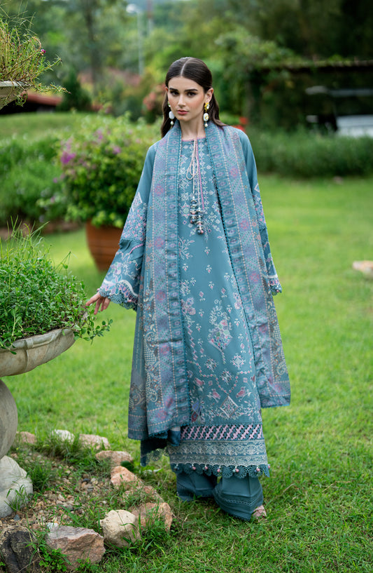 Florent Serenity Embroidered Marina Twill Unstitched 3 Piece Suit - 13 Hazel - FL26SNT - Blue - Winter Collection
