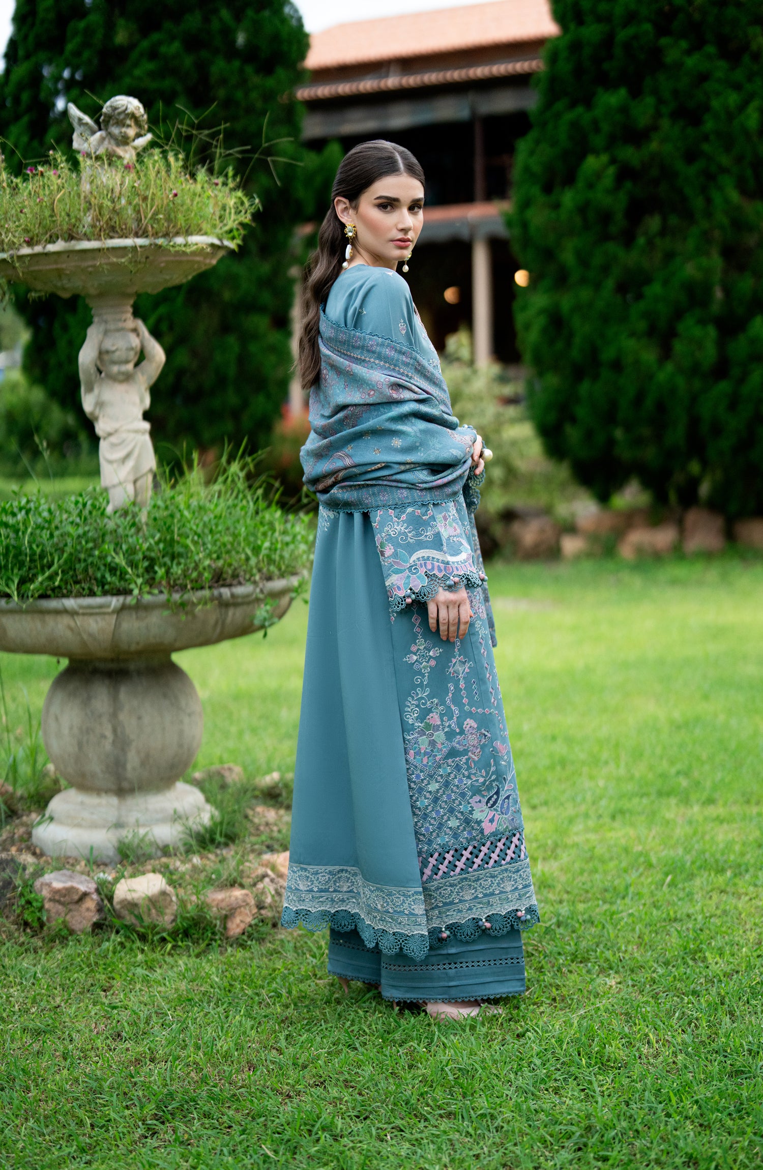 Florent Serenity Embroidered Marina Twill Unstitched 3 Piece Suit - 13 Hazel - FL26SNT - Blue - Winter Collection