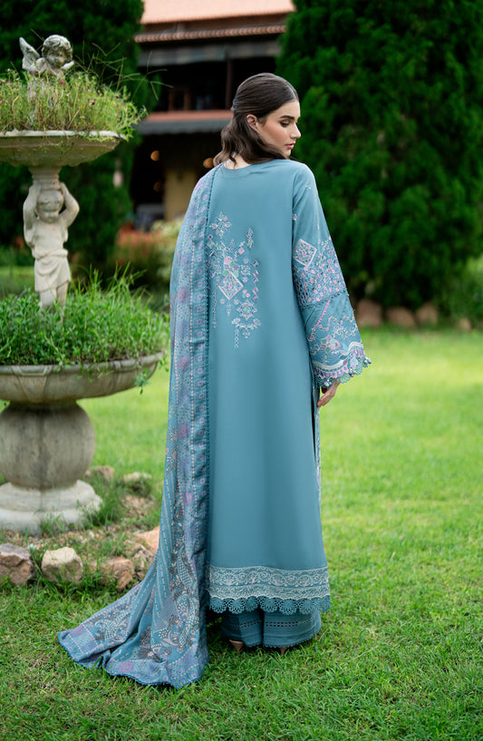 Florent Serenity Embroidered Marina Twill Unstitched 3 Piece Suit - 13 Hazel - FL26SNT - Blue - Winter Collection