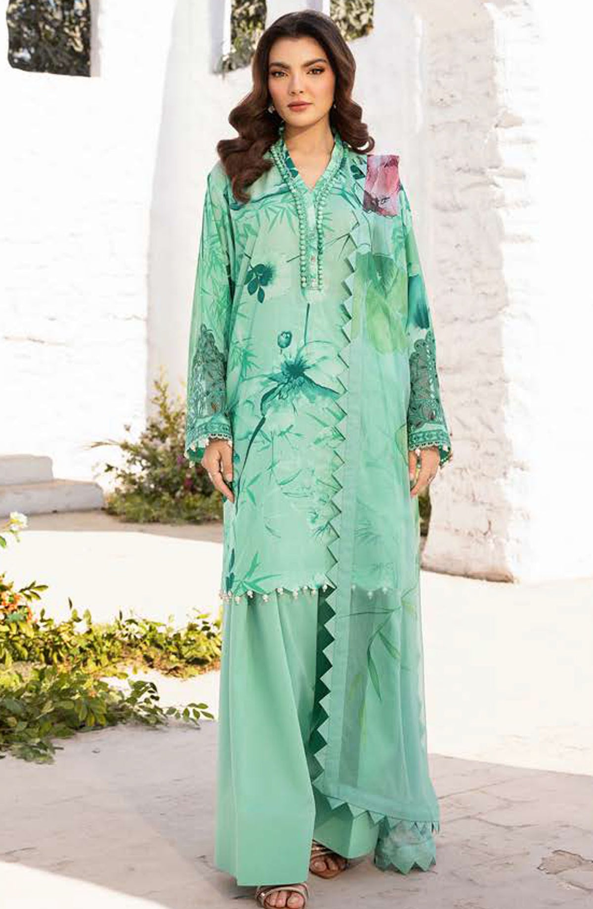 Maria B Embroidered Lawn Unstitched 3 Piece Suit - D-13 A - MB25MB - Green - Summer Collection