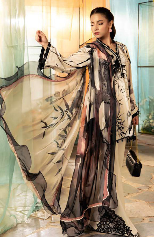 Maria B Embroidered Lawn Unstitched 3 Piece Suit - D-13 B - MB25MB - Beige - Summer Collection