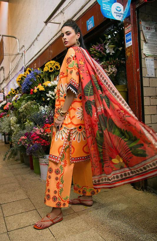 Hemline by Mushq Embroidered Lawn Unstitched 3 Piece Suit - Doves of Garden - MQ25LDHP - Orange - Summer Collection