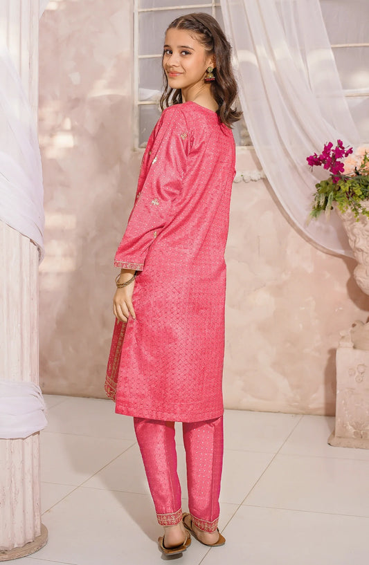 Girls 3 Piece Pink Maysuri Embroidered Dress - 10755-Pnk - MOD26MT - Festive Collection