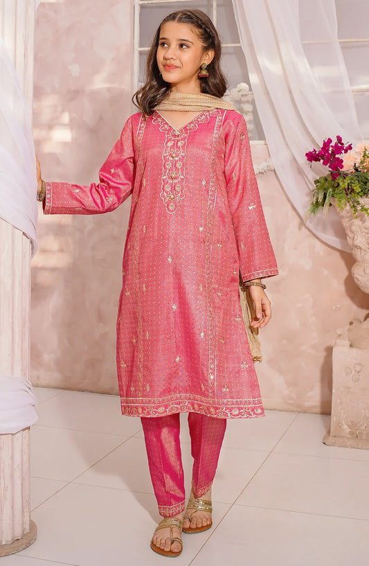 Girls 3 Piece Pink Maysuri Embroidered Dress - 10755-Pnk - MOD26MT - Festive Collection