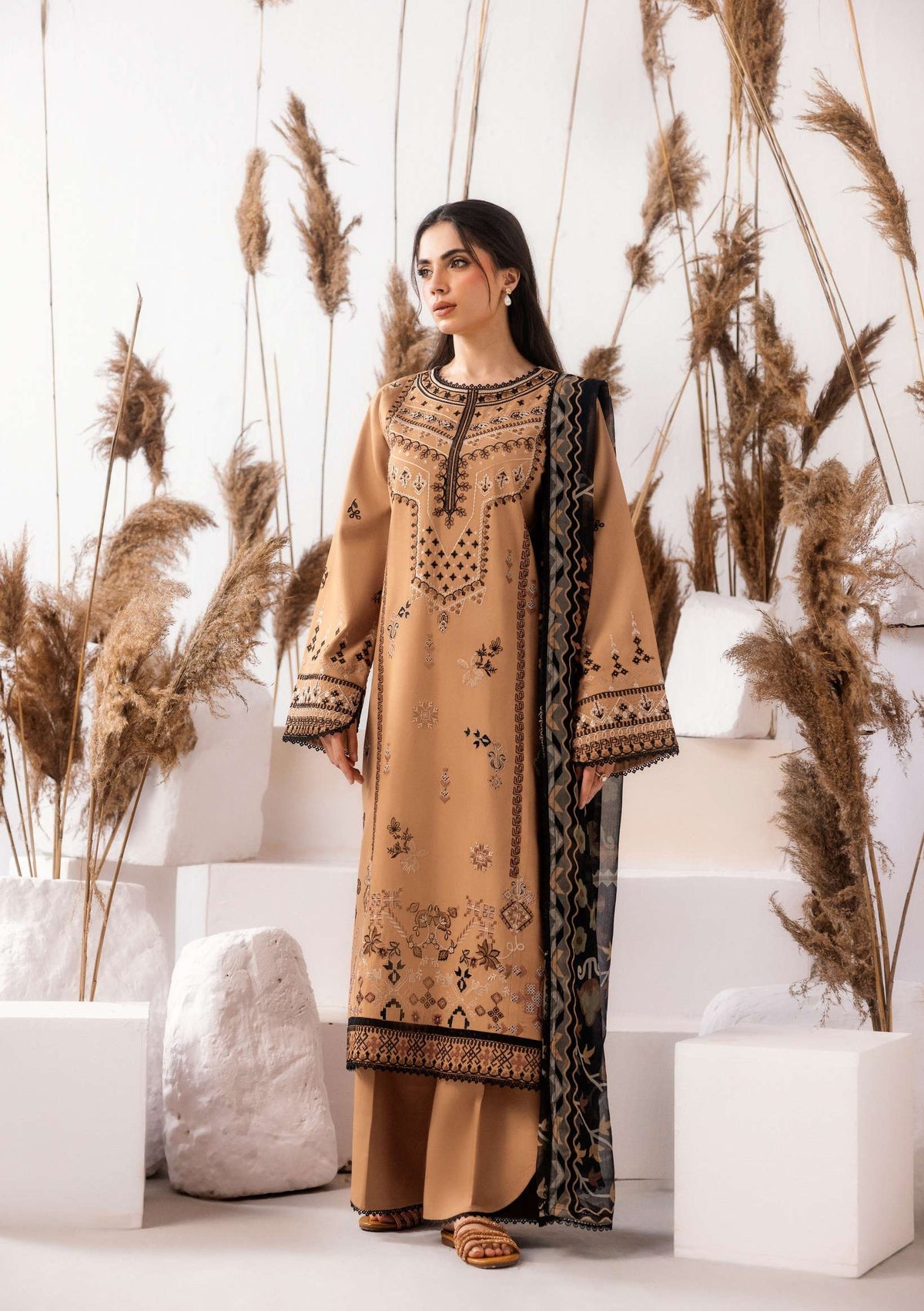 ZYNC By Florent at 3 Pcs Unstitched Dyed Viscose Embroidered Suit - ZFUDVE - D-FZ 07 B