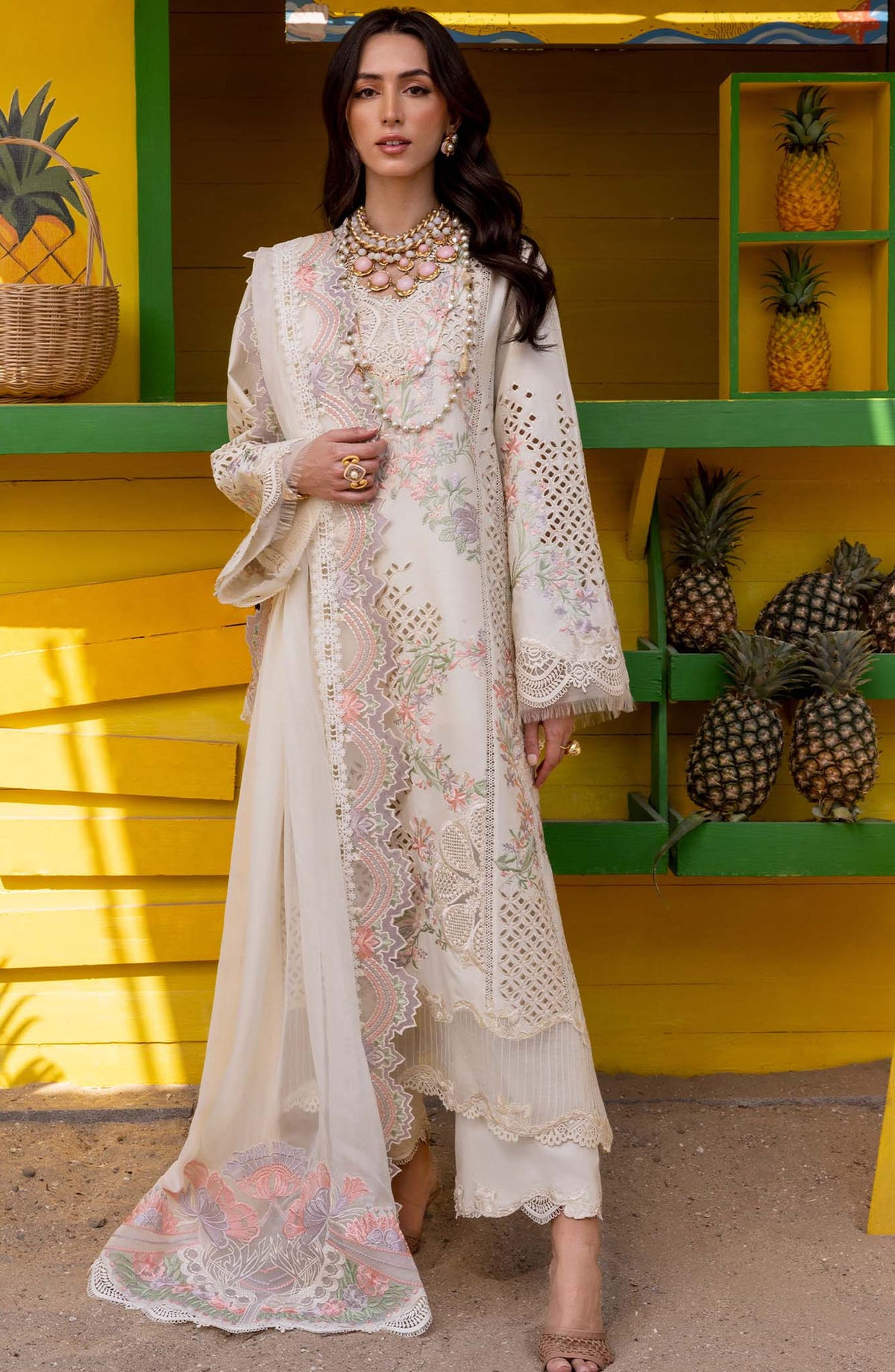 Saira Shakira Embroidered Lawn Unstitched 3 Piece Suit - DAHLIA-A - SSK25L - Beige - Summer Collection
