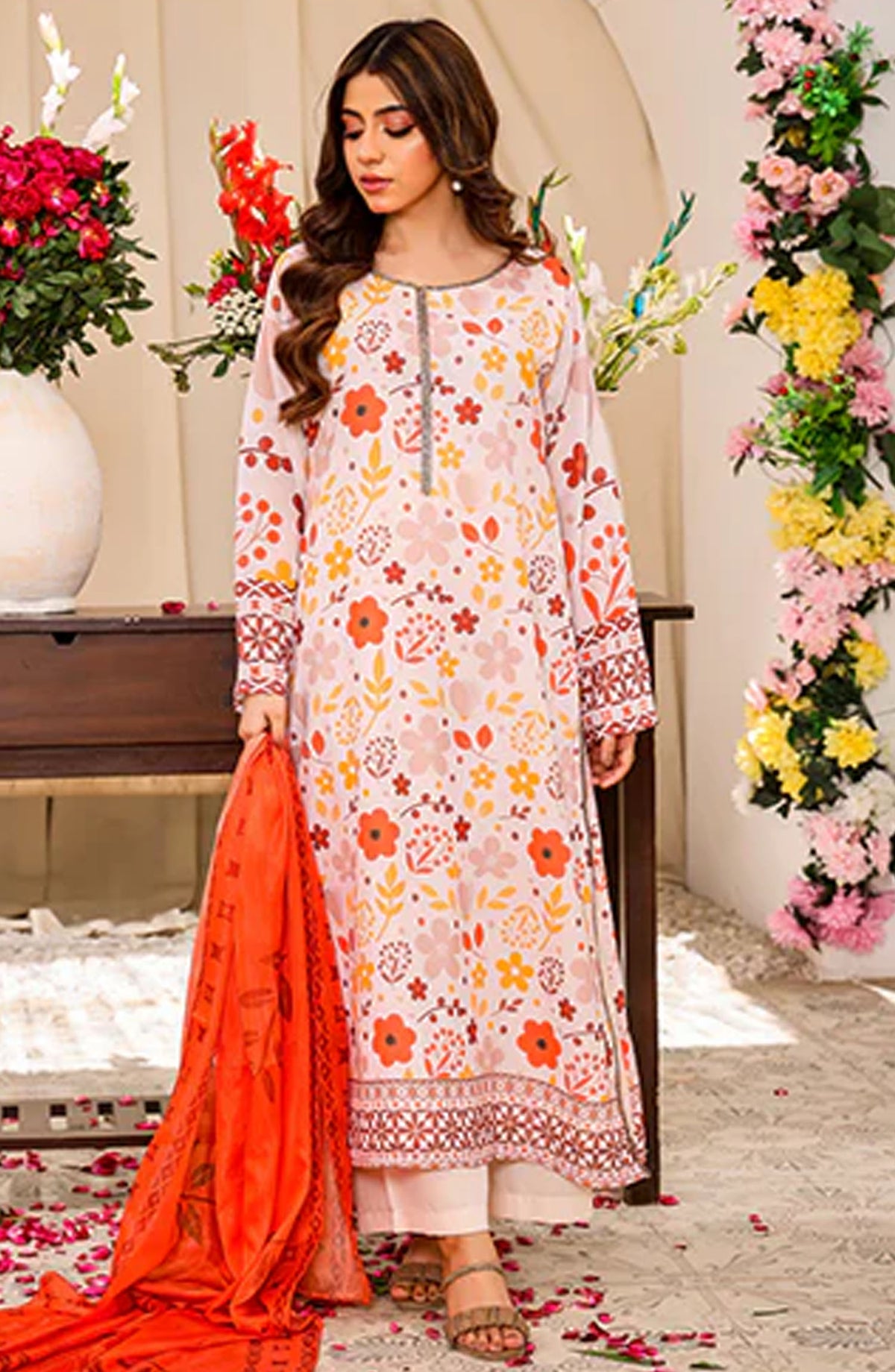 Nazmina Casual Chiffon Stitched 3 Piece Suit - Fleur de Soleil FR-780 - NAZ25REB - Pink - Festive Collection
