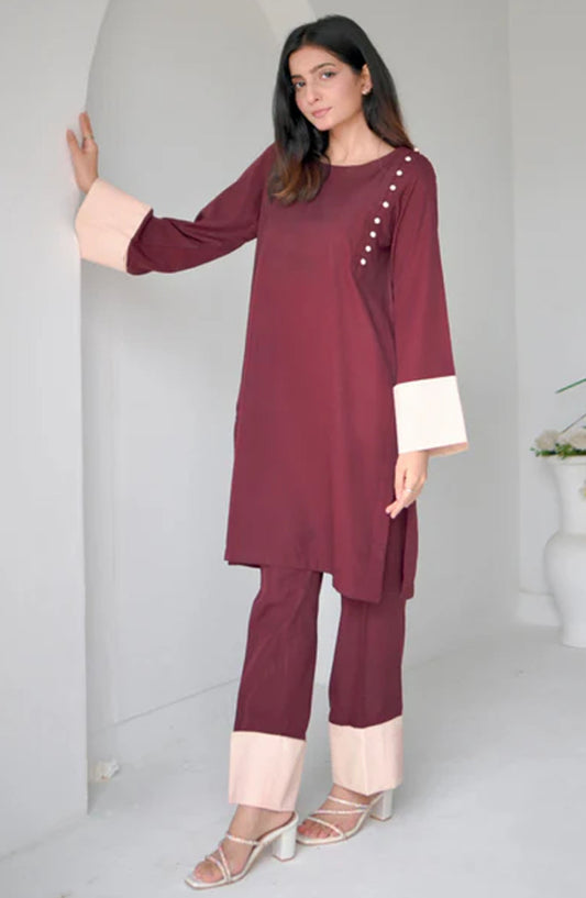 Zauk Casual Georgette 2 Piece Suit - Scarlet - ZK25CC - Maroon - Casual Collection