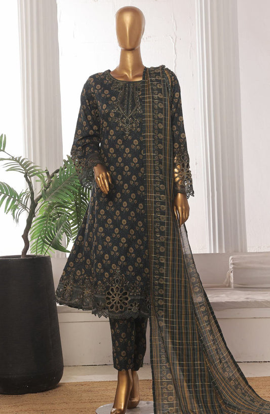 Bin Saeed Embroidered Lawn Stitched 3 Piece Frock - SM-642 - BS25LFV3 - Black - Summer Collection