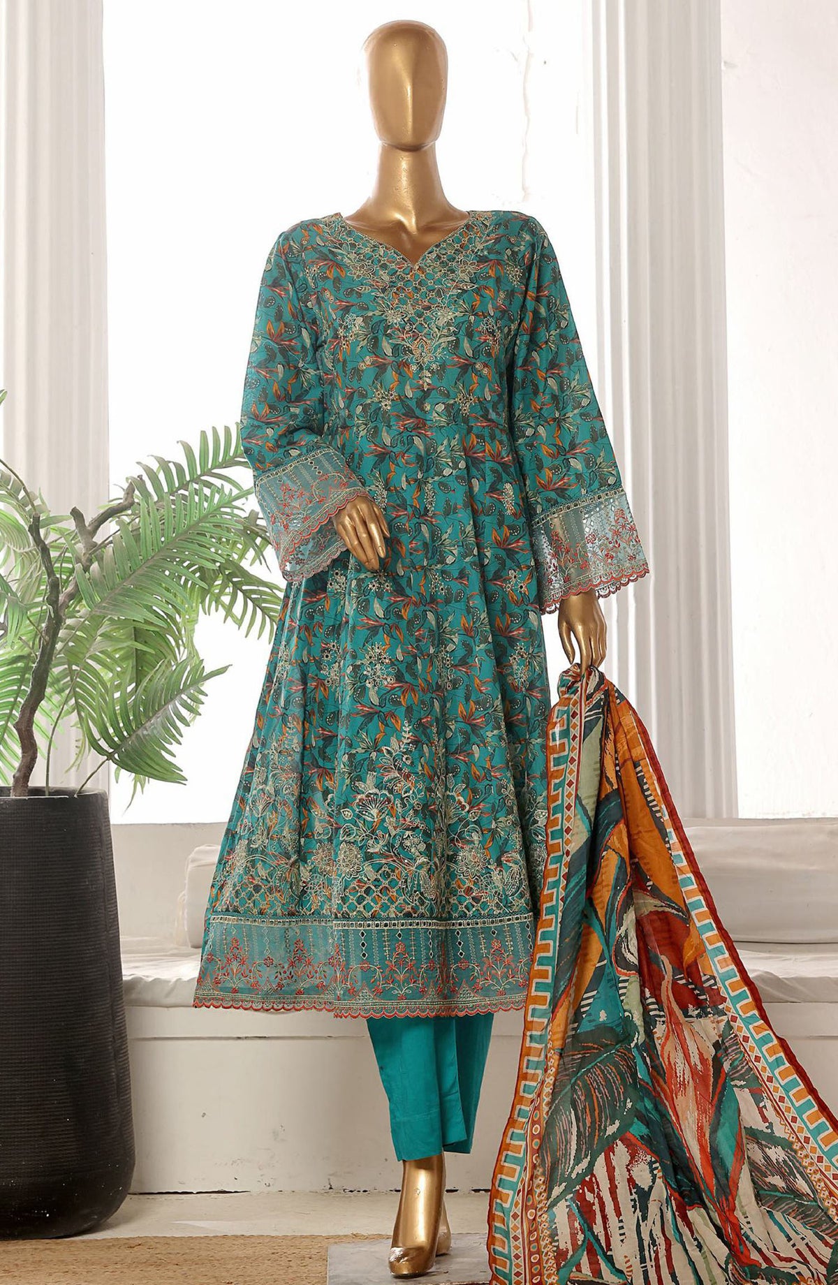 Bin Saeed Embroidered Lawn Stitched 3 Piece Frock - SM-749 - BS25LFV2 - Blue - Summer Collection