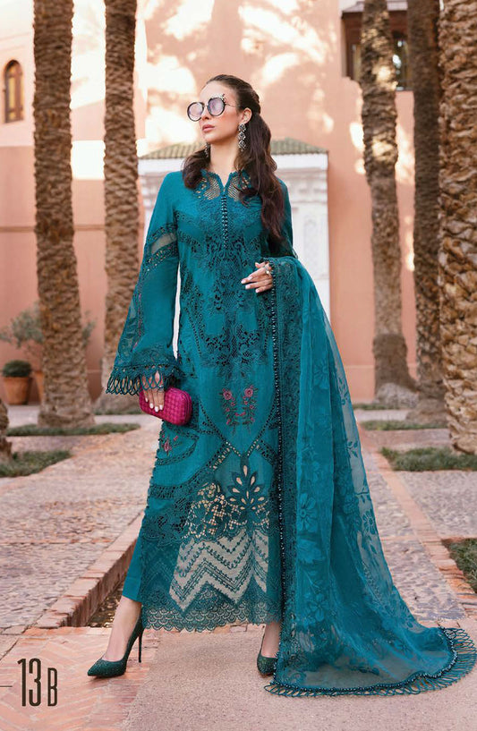 Maria B Embroidered Lawn Unstitched 3 Piece Suit - D-13B - MAB25LLV25 - Blue - Summer Collection