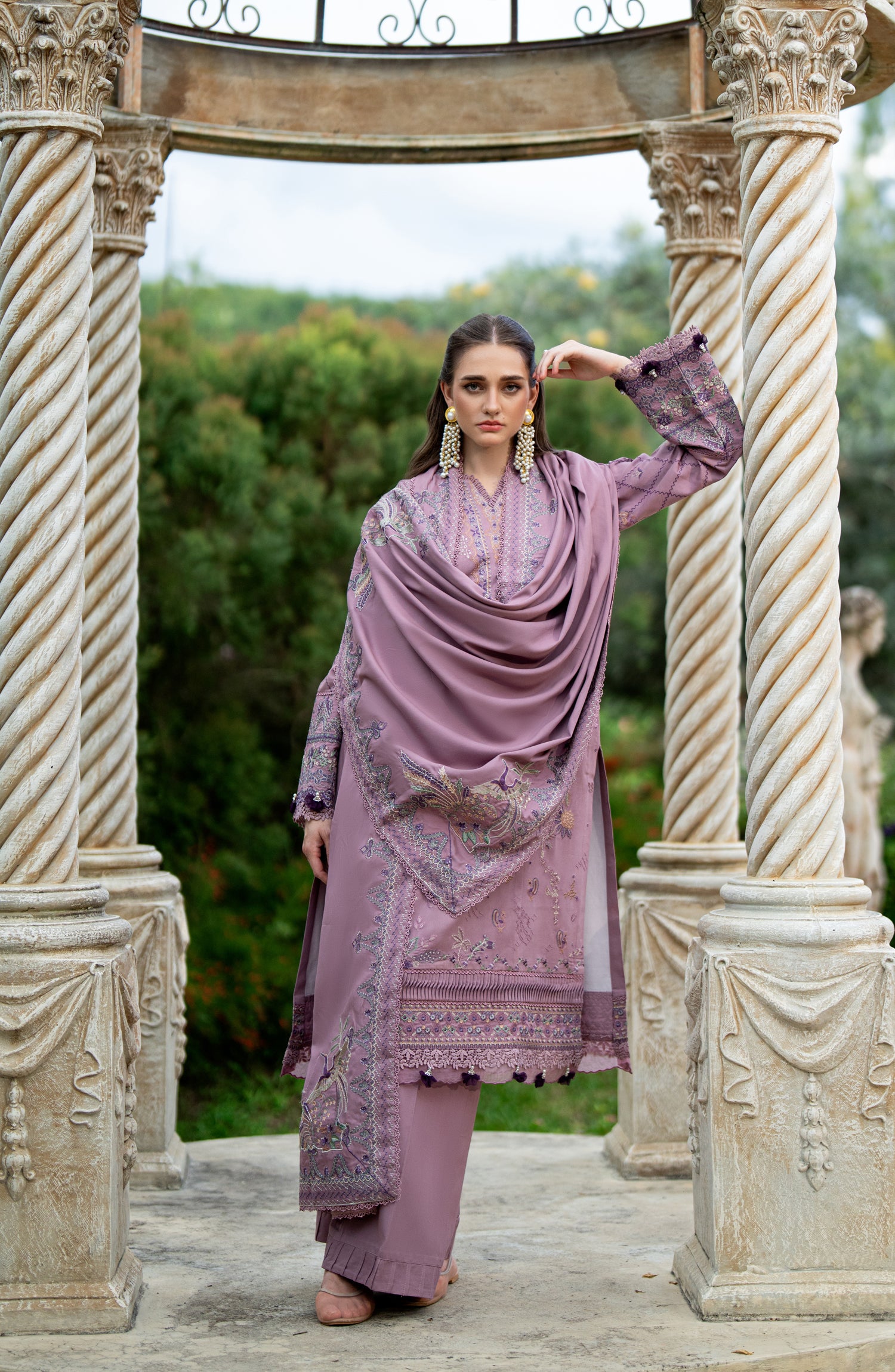 Florent Serenity Embroidered Karandi Unstitched 3 Piece Suit - D-14 - FL26SNT - Purple - Winter Collection