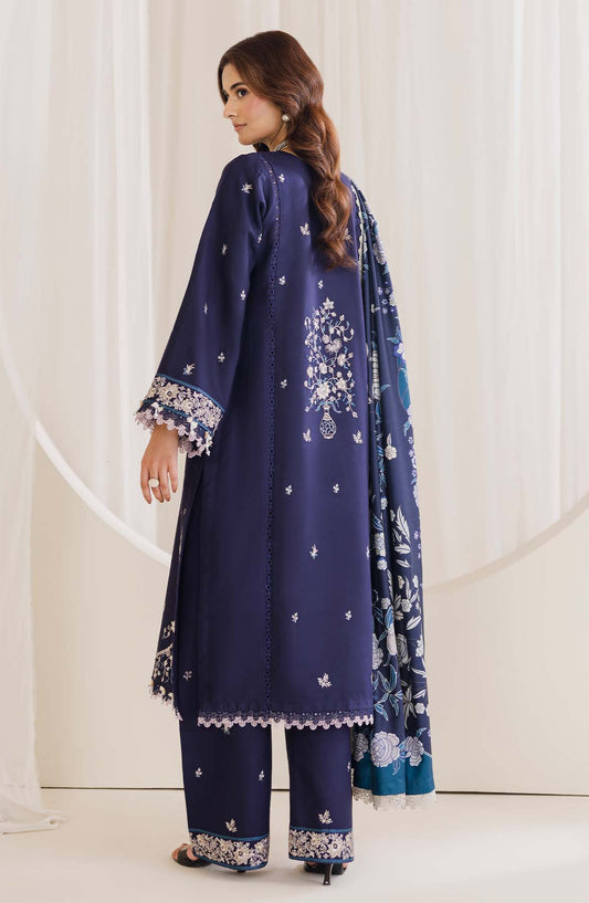 Peridot Embroidered Cotray Unstitched 3 Piece Suit - 592-A - PT26WT - Blue - Winter Collection