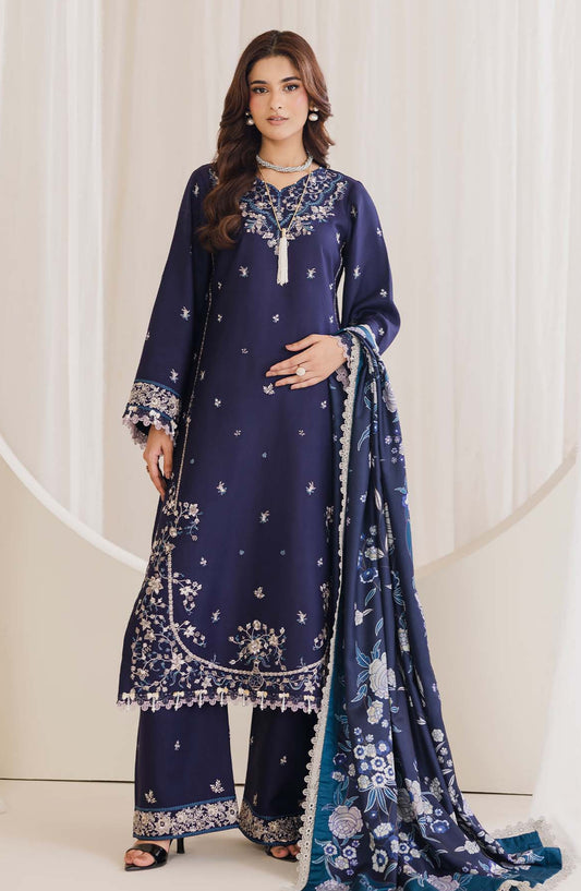 Peridot Embroidered Cotray Unstitched 3 Piece Suit - 592-A - PT26WT - Blue - Winter Collection