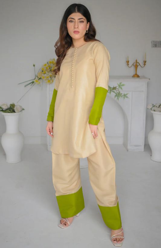 Zauk Casual Rawsilk 2 Piece Suit - Pastel - ZK25CC - Beige - Casual Collection