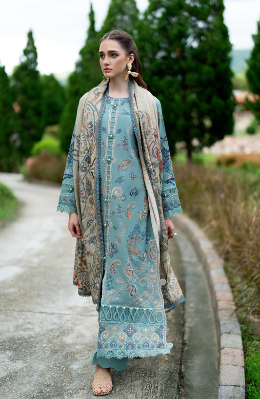 Florent Serenity Embroidered Dobby Unstitched 3 Piece Suit - 15 Amethyst - FL26SNT - Sea Green - Winter Collection