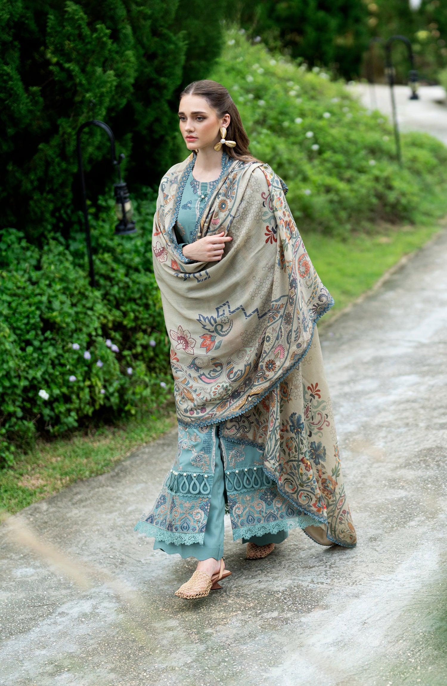 Florent Serenity Embroidered Dobby Unstitched 3 Piece Suit - 15 Amethyst - FL26SNT - Sea Green - Winter Collection