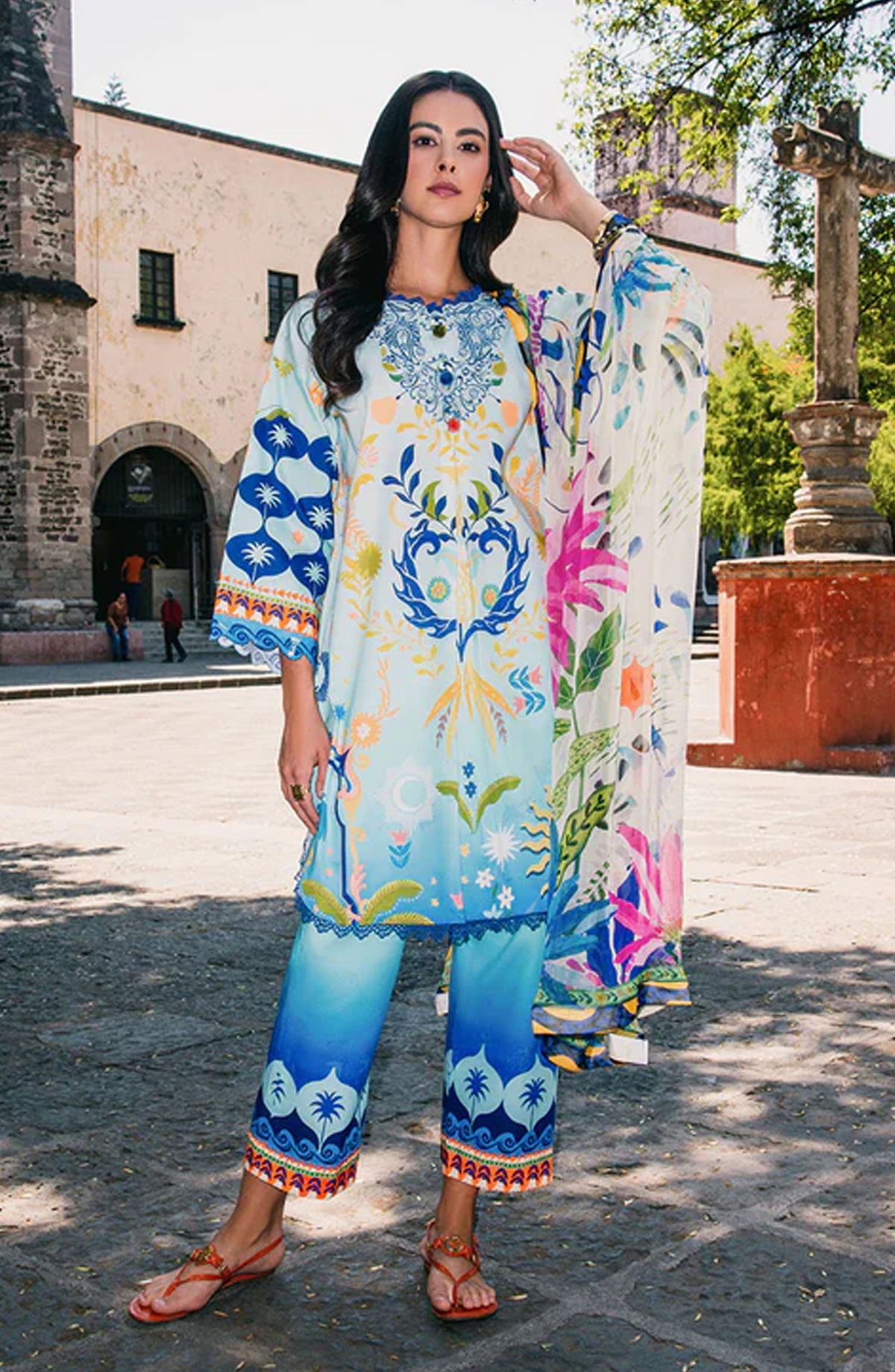 Hemline by Mushq Embroidered Lawn Unstitched 3 Piece Suit - Floral Paradise - MQ25LDHP - Blue - Summer Collection