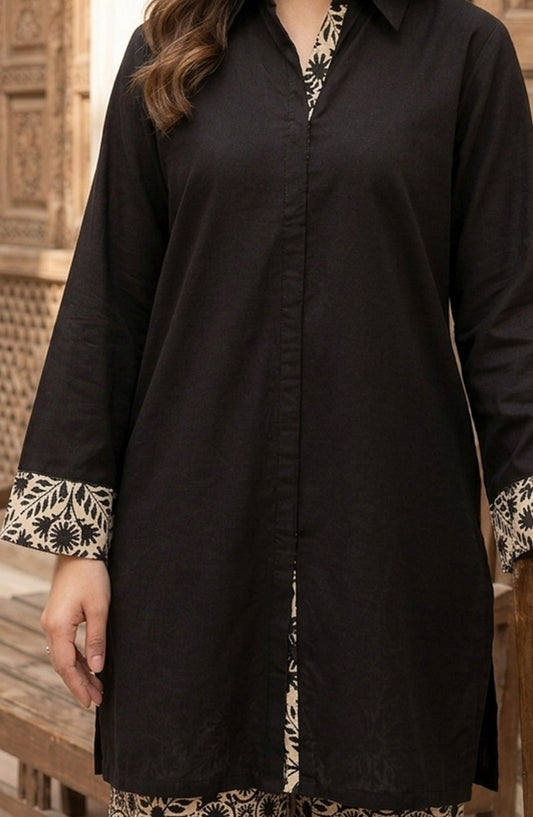Amna Khadija Dastan Sunset Soiree Lawn Stitched 2 Piece Suit - AKPD-04 - AKP26TAAN - Black - Summer Collection