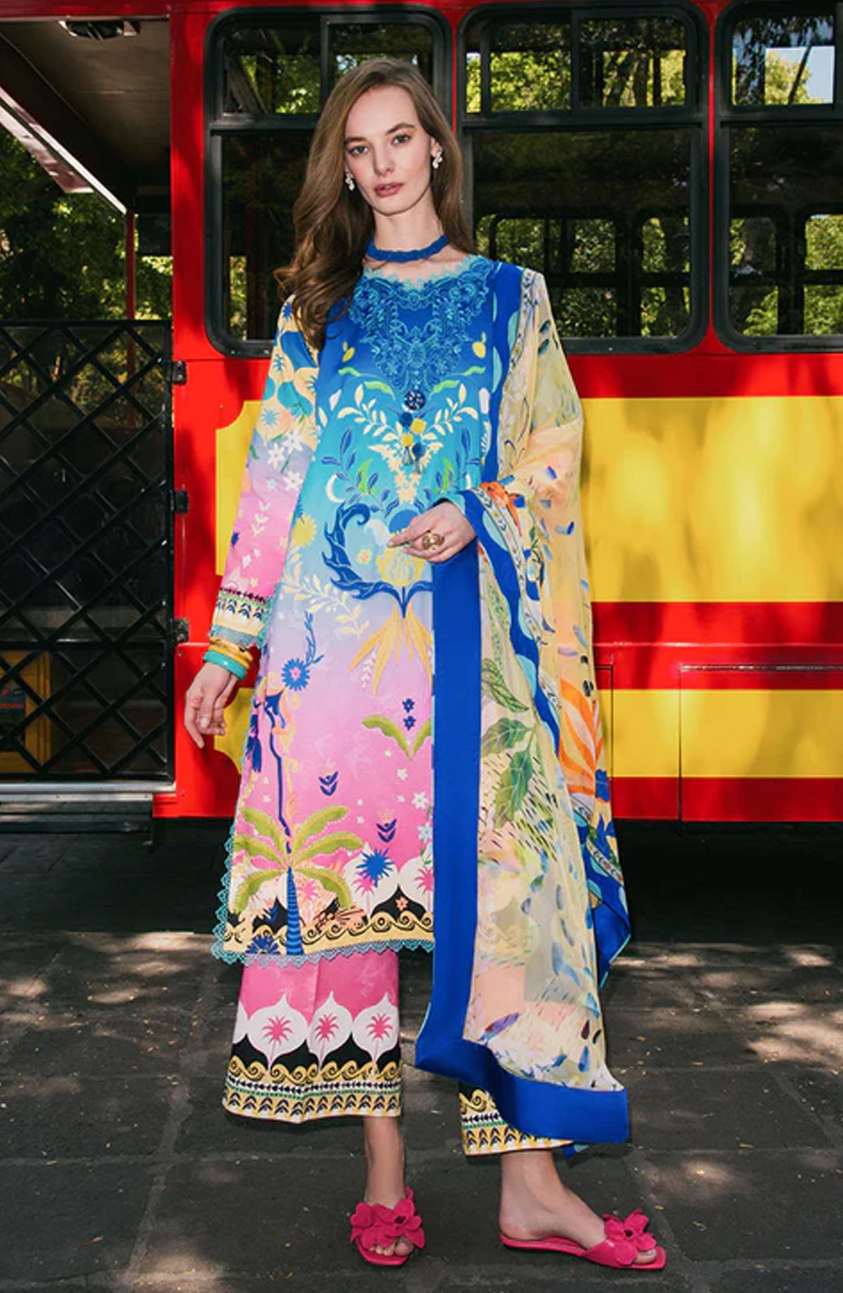 Hemline by Mushq Embroidered Lawn Unstitched 3 Piece Suit - Night Terrace - MQ25LDHP - Blue - Summer Collection