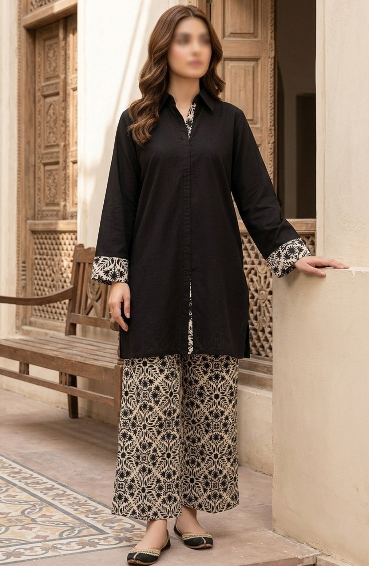 Amna Khadija Dastan Sunset Soiree Lawn Stitched 2 Piece Suit - AKPD-04 - AKP26TAAN - Black - Summer Collection