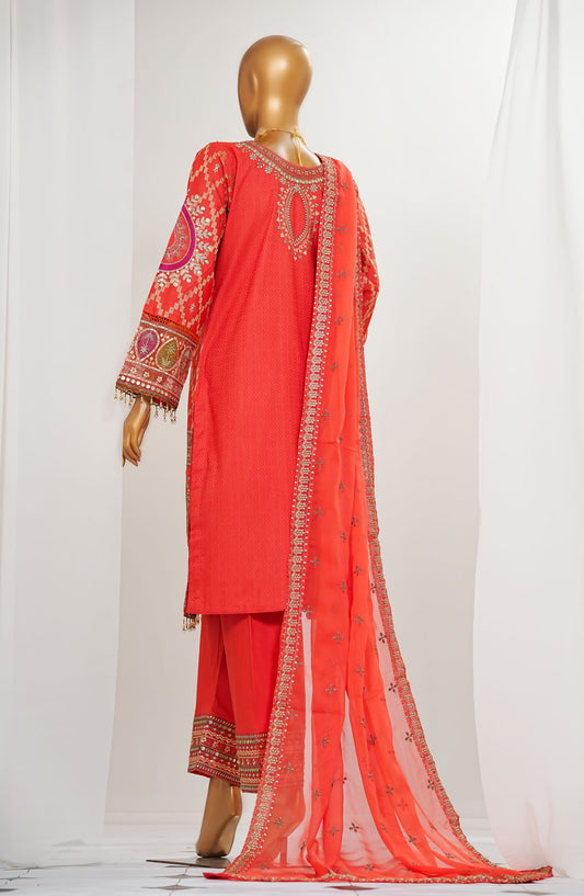 Durnaz by Amna Khadija Embroidered Jacquard Lawn Stitched 3 Piece Suit - AM25DRN - QA 01 - Orange - Festive Collection