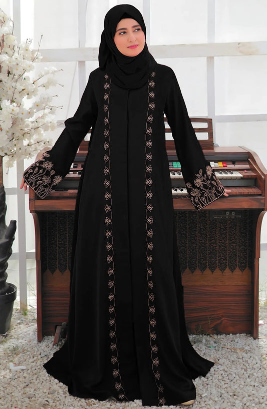 TGM25AB Women Casual Abaya Black Carmine
