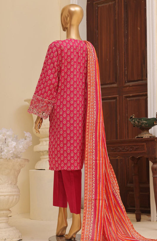 Bin Saeed Embroidered Lawn Stitched 3 Piece Suit - SM-602 - BS25EL3PCV5 - Pink - Summer Collection
