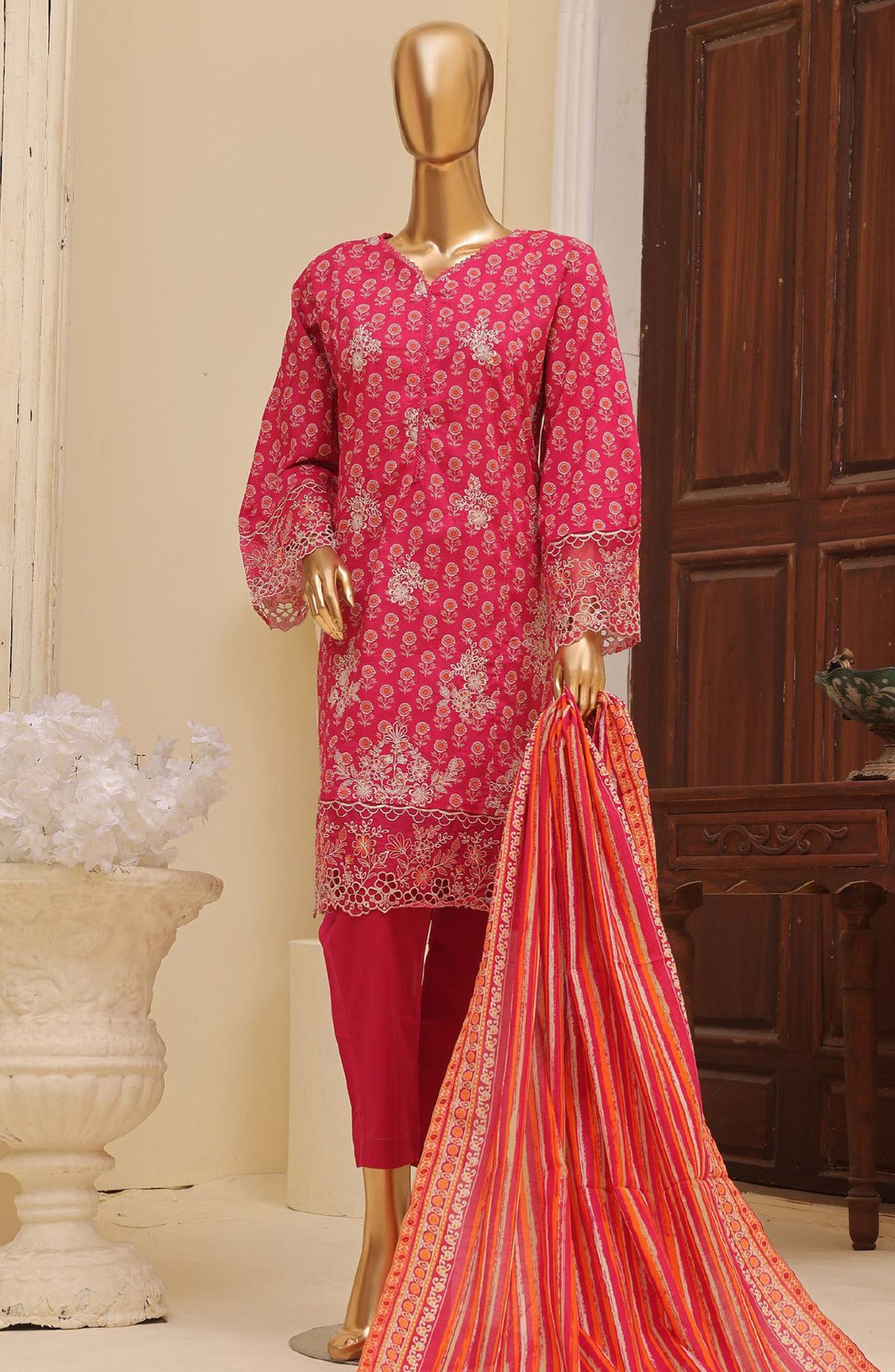 Bin Saeed Embroidered Lawn Stitched 3 Piece Suit - SM-602 - BS25EL3PCV5 - Pink - Summer Collection