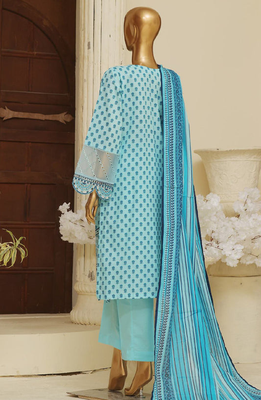 Bin Saeed Embroidered Lawn Stitched 3 Piece Suit - SM-610 - BS25EL3PCV5 - Blue - Summer Collection