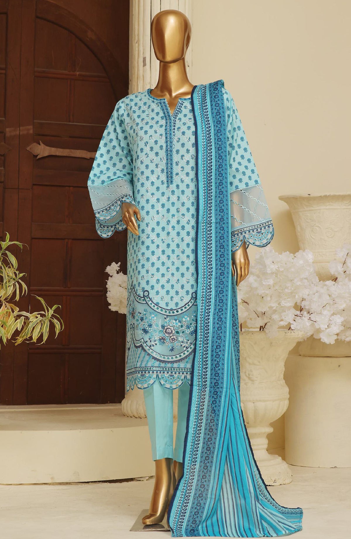 Bin Saeed Embroidered Lawn Stitched 3 Piece Suit - SM-610 - BS25EL3PCV5 - Blue - Summer Collection