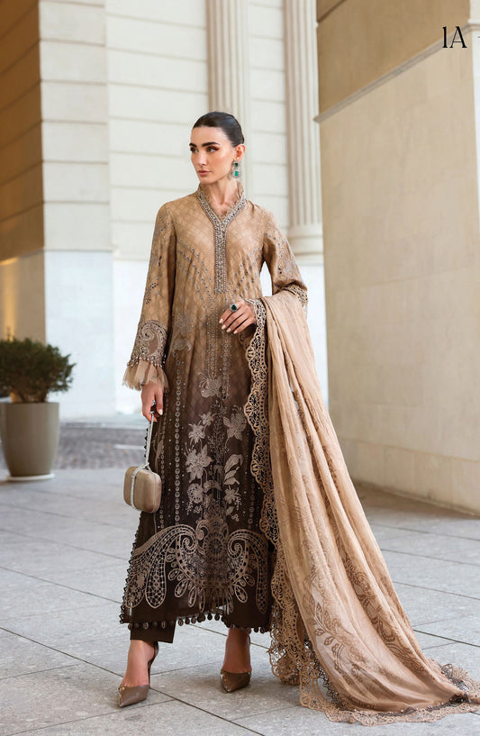 Maria B Luxury Embroidered Lawn Unstitched 3 Piece Suit - 1A - MAB26LLW - Fawn - Summer Collection