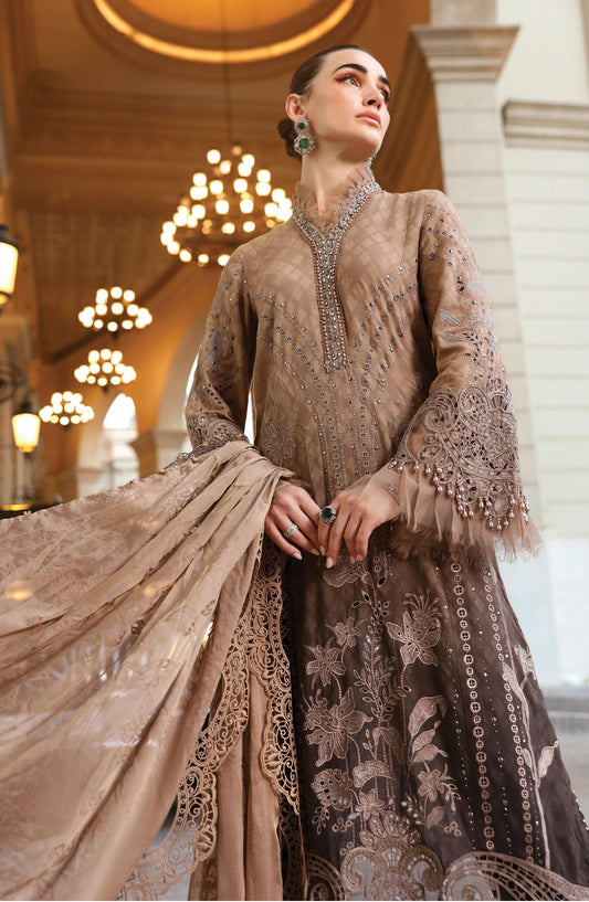 Maria B Luxury Embroidered Lawn Unstitched 3 Piece Suit - 1A - MAB26LLW - Fawn - Summer Collection