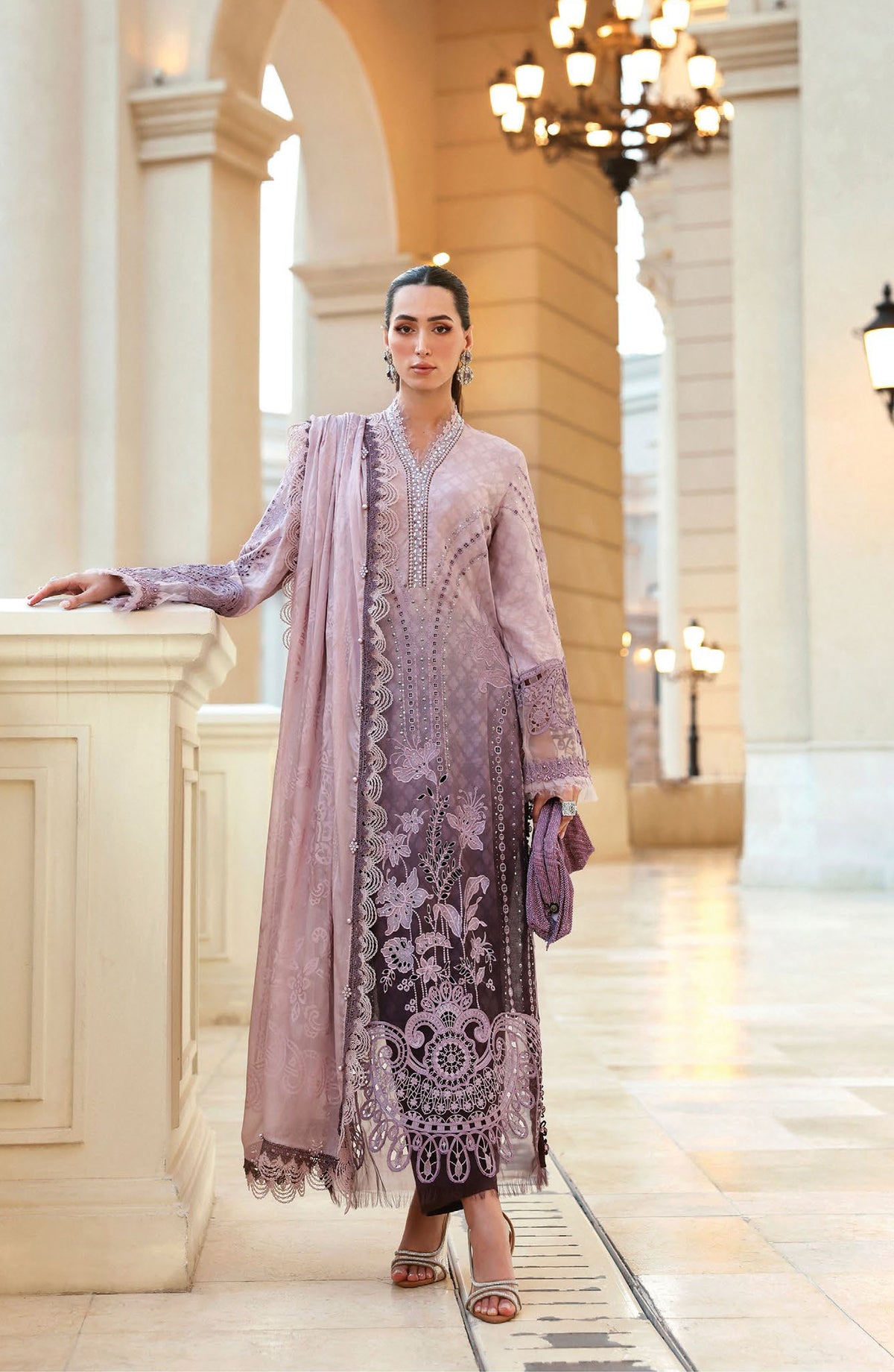 Maria B Luxury Embroidered Lawn Unstitched 3 Piece Suit - 1B - MAB26LLW - Purple - Summer Collection