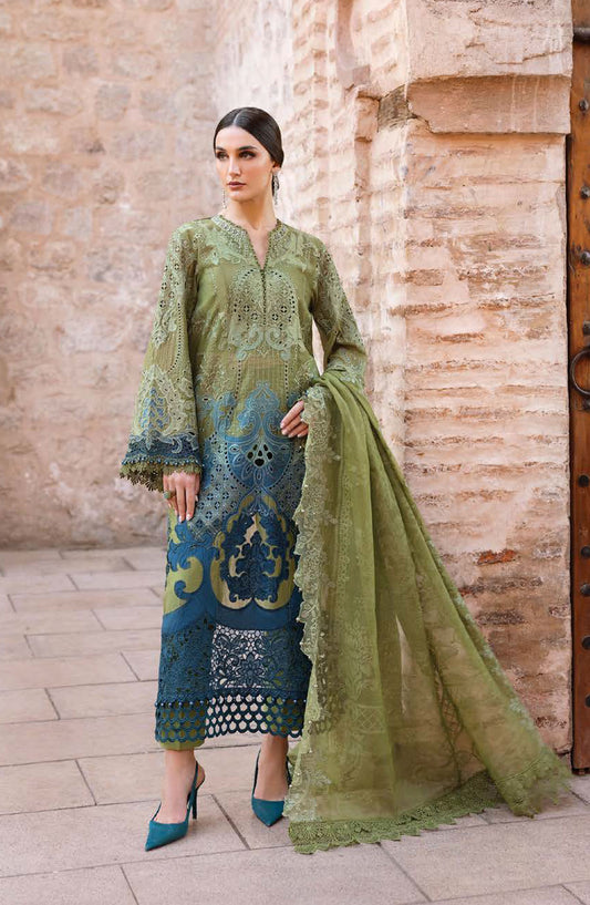 Maria B Embroidered Lawn Unstitched 3 Piece Suit - D-1A - MAB25LLV25 - Green - Summer Collection