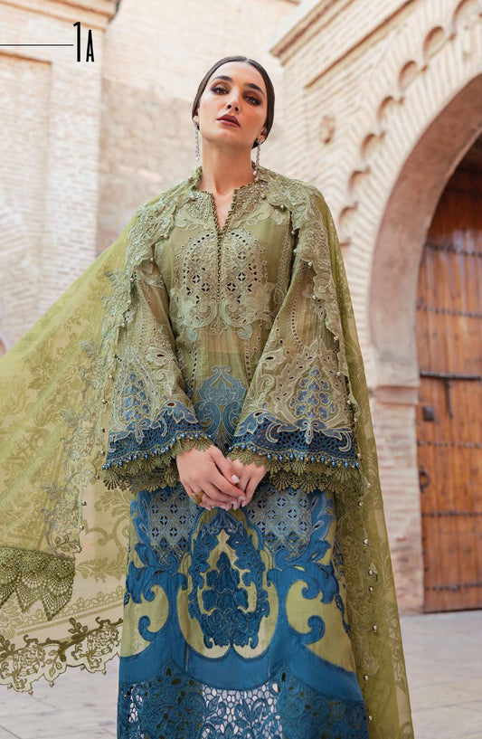 Maria B Embroidered Lawn Unstitched 3 Piece Suit - D-1A - MAB25LLV25 - Green - Summer Collection