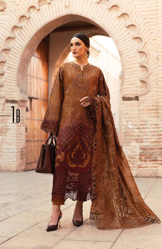 Maria B Embroidered Lawn Unstitched 3 Piece Suit - D-1B - MAB25LLV25 - Brown - Summer Collection