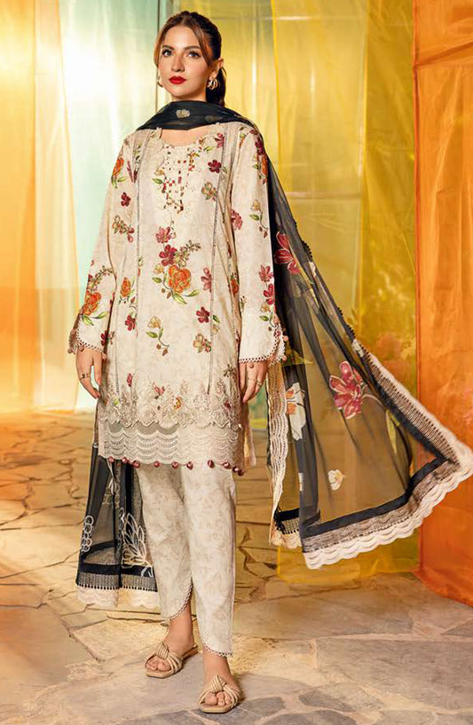 Maria B Embroidered Lawn Unstitched 3 Piece Suit - D-02 B - MB25MB - Off White - Summer Collection