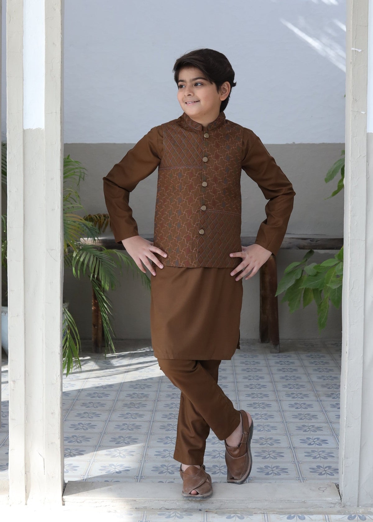 Earth Brown Waistcoat Suit-AHW-029