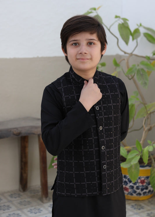 Charcoal Black Waistcoat Suit AHW-039