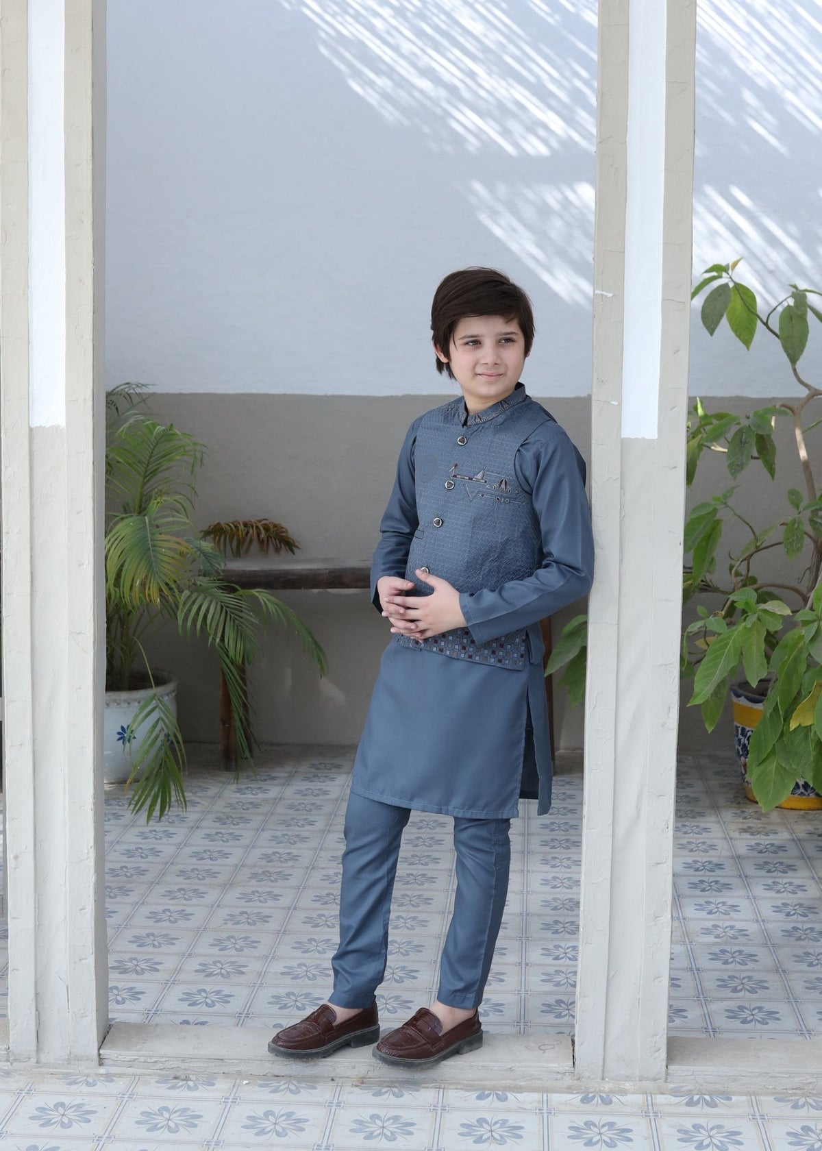 Shadow Blue Waistcoat Suit-AHW-035