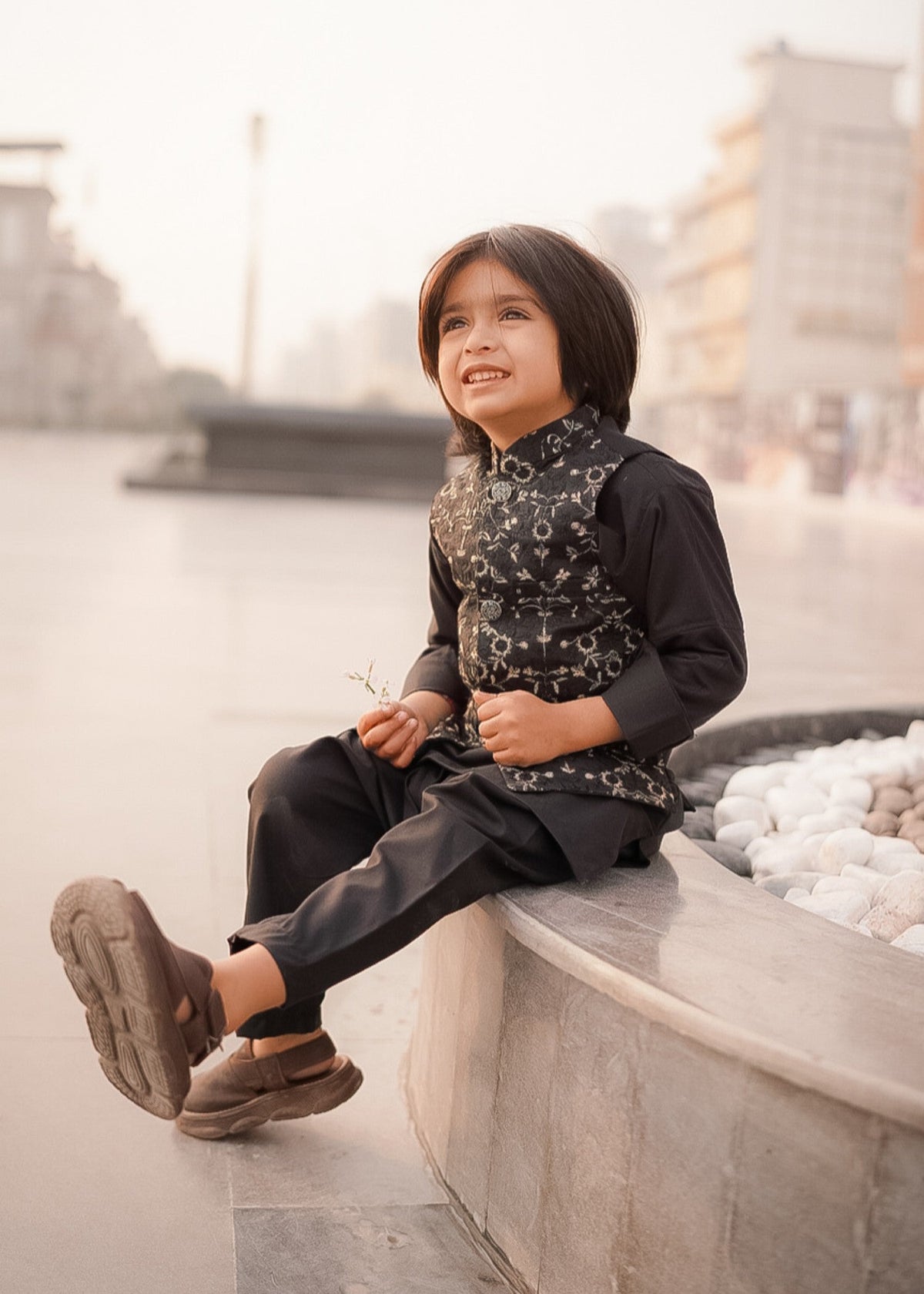 Leaf Black Embroidered Only Waistcoat - V26