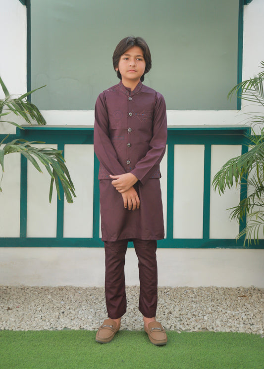 Plum Waistcoat Suit Ahw-046