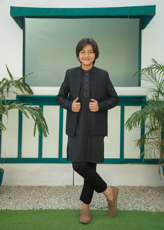 Black Open Prince Coat Suit P39