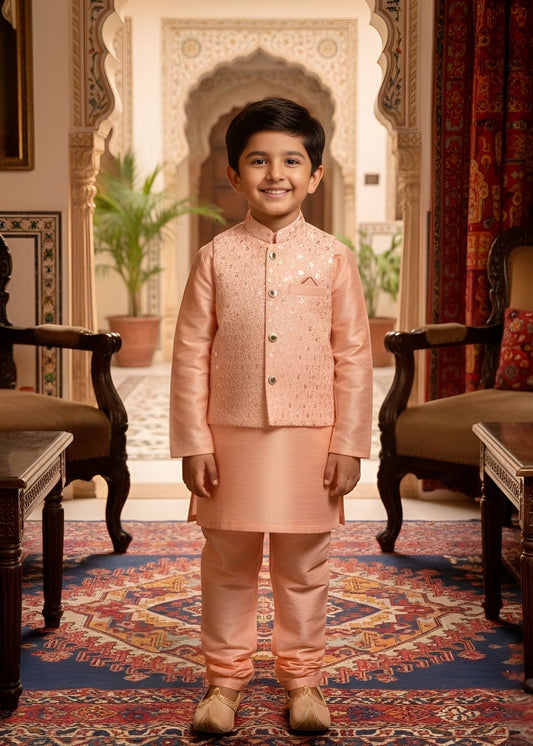 Peach Pink Waistcoat Suit Ahw-050