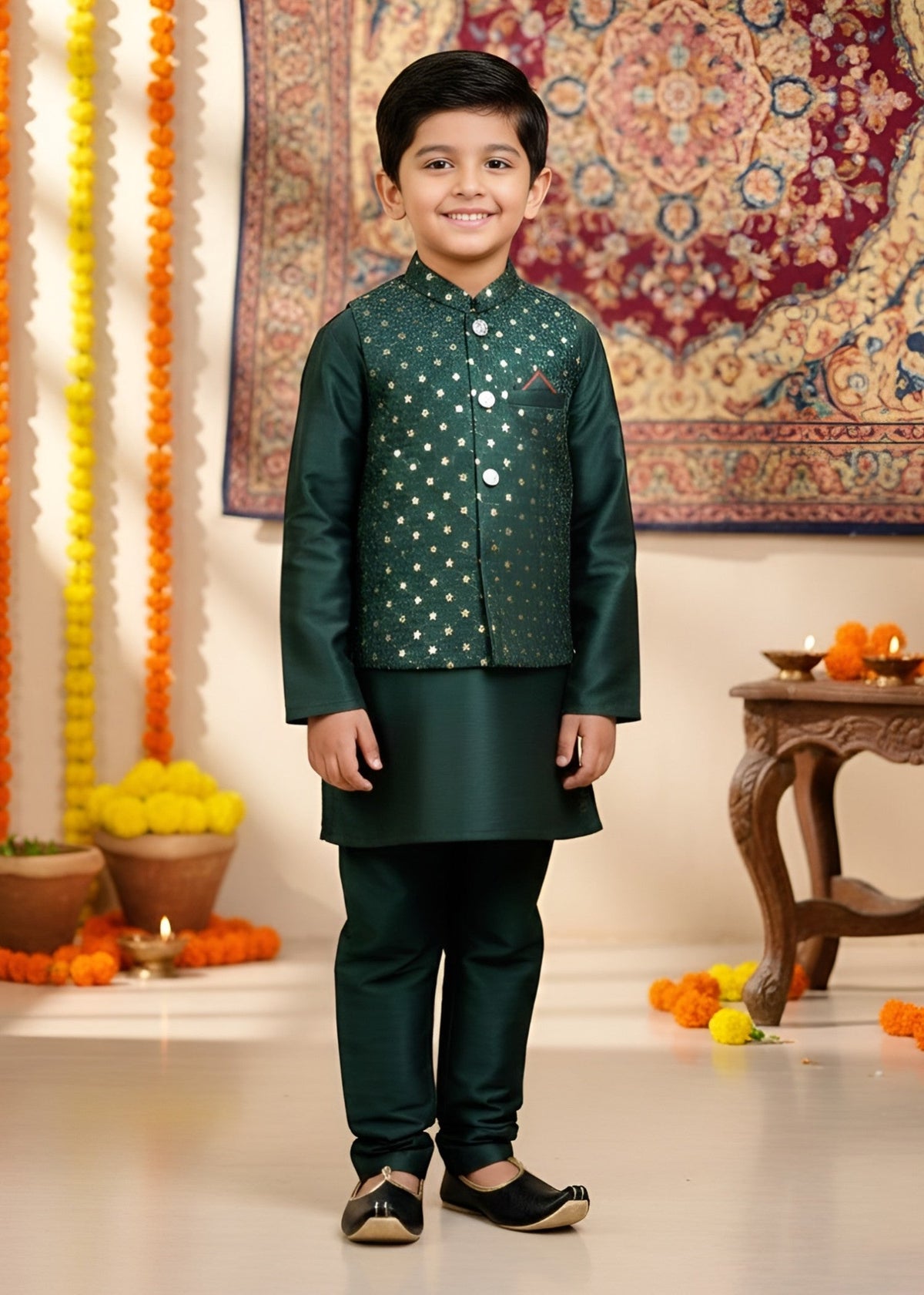 Dark Green Waistcoat Suit Ahw-051