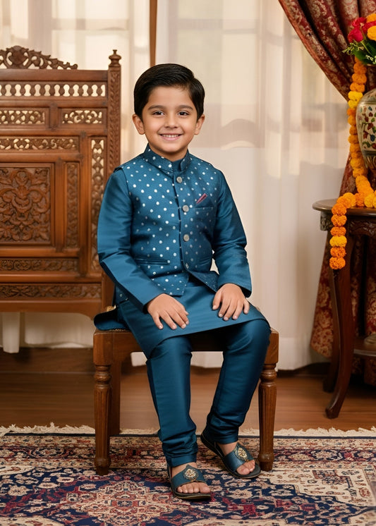 Ocean Blue Waistcoat Suit Ahw-052